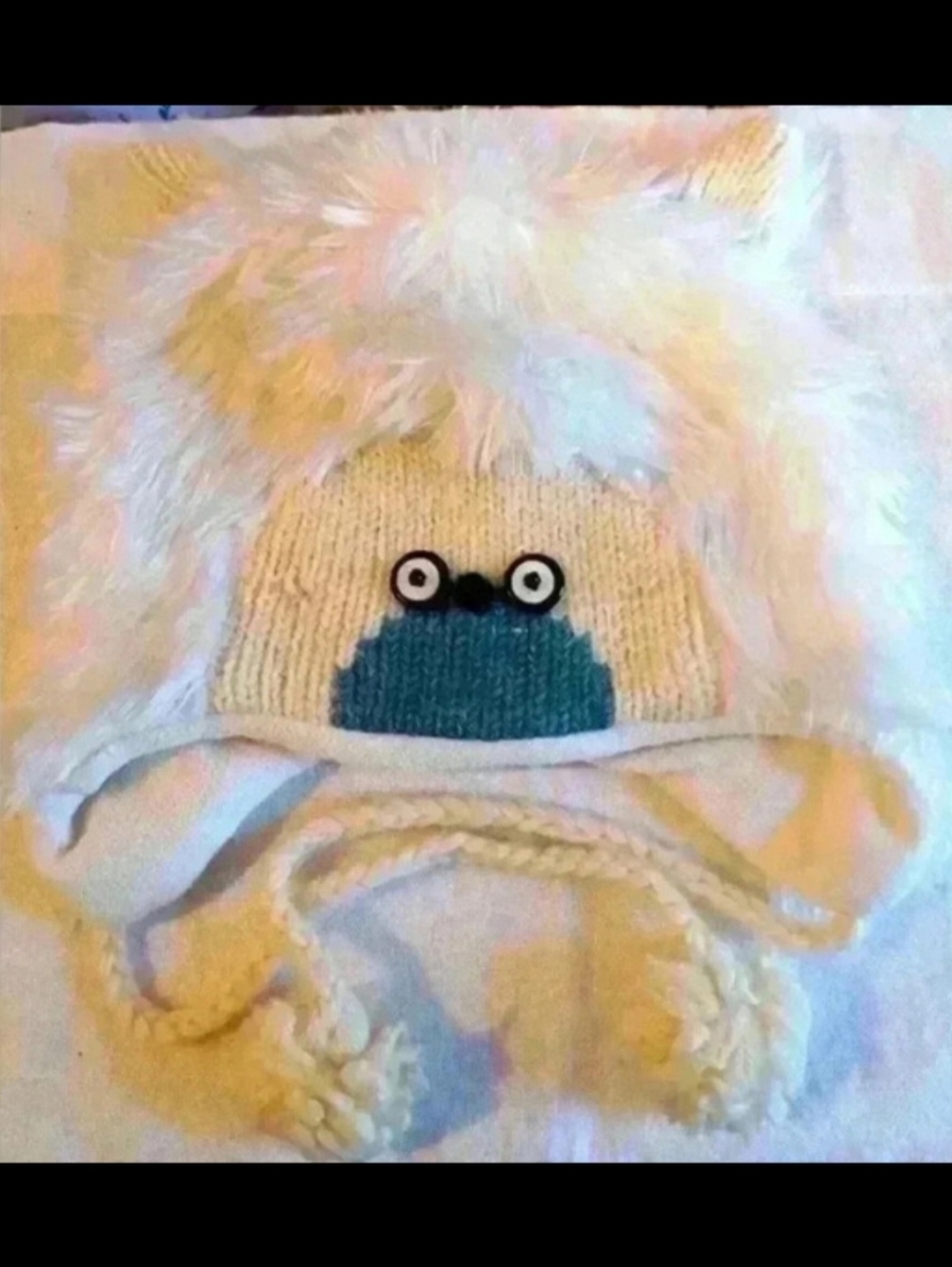 Y2K Discontinued Delux Yuki The Yeti White Wool Blend Warm Winter Beanie Hat Cap